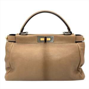 Fendi Peekaboo Medium Handbag, Leather, 2579-8BN211-BFQ 098, Camel, Gold, Sil...